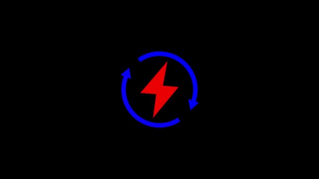 battery charging icon animation with loading blue circle. lightning bolt icon in circle wireless charging icon.Battery charging power symbol.