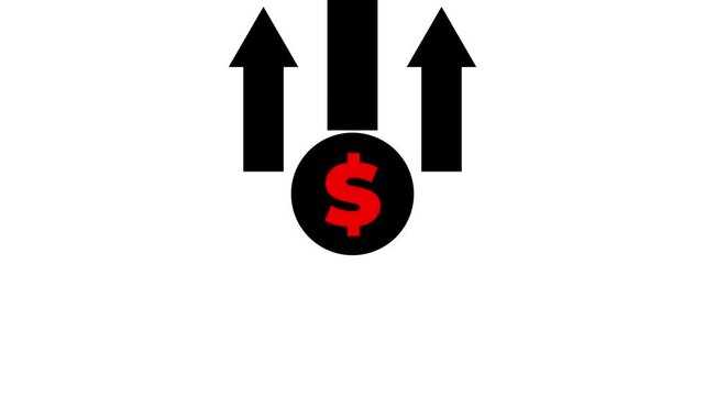 Dollar sign icon and up arrow isolated. Loop animation video of a coin money dollar with an upward arrow concept,