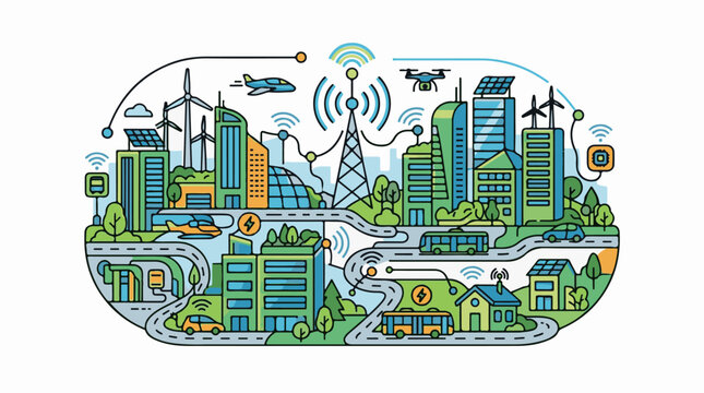 Connected smart city with sustainable transport and energy sources