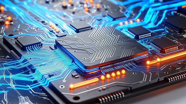 Closeup of illuminated circuit board