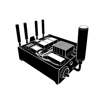 Tactical electronic jammer silhouette isolated on white background.
