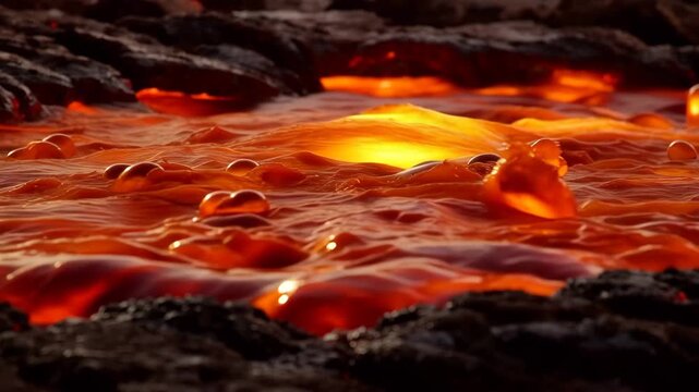 Glowing Molten Lava Flow Close Up