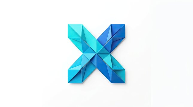 Blue 3D polygonal letter X graphic symbol.