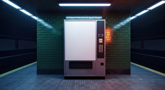 Blank Vending Machine Mockup in Underground Subway Station