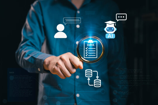 RAG Workflow, Businessman using retrieval augmented generation workflow search company data, connect internal knowledge base vector database, generate AI-powered answers through, enterprise knowledge