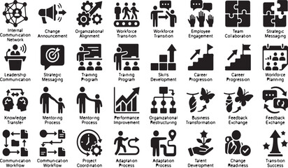 Fototapeta premium Set of black corporate business management and human resources development icons vectors with vectors.eps