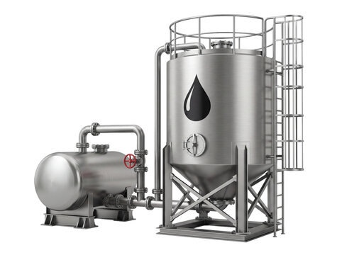 Industrial Oil Storage Tanks with Drop Symbol Cutout PNG
