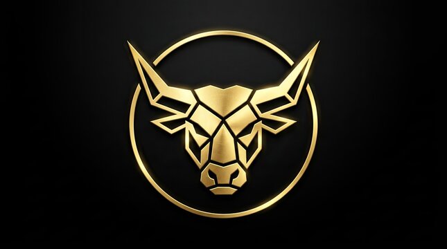 Golden bull head logo inside circular frame.