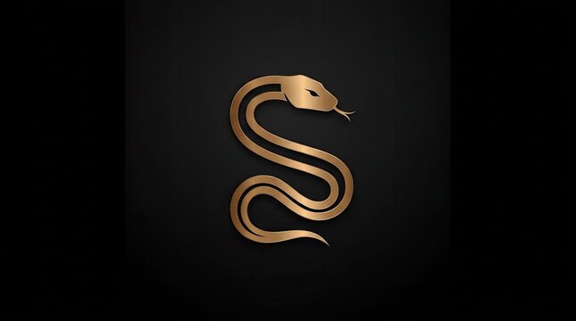 Golden snake S curve logo on black background
