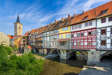 Historic bridge Krämerbrücke in Erfurt, Germany © Mapics