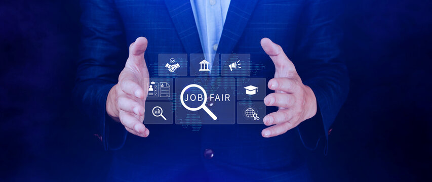 Job Fair concept. fair employment law practices for workforce success, HR technology, occupational, applicants, recruit, hiring. not ai