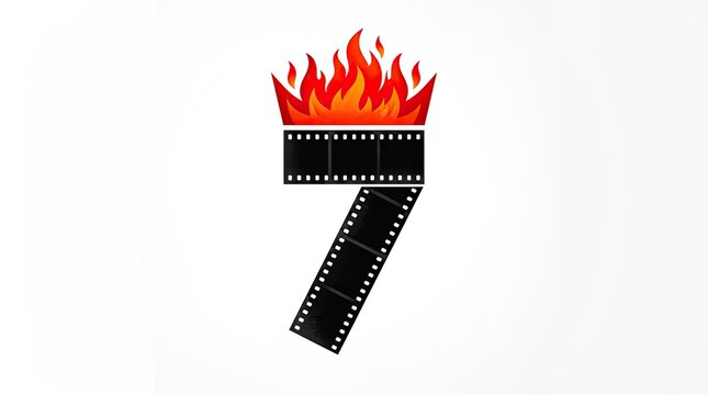 Number 7 film strip with flame icon