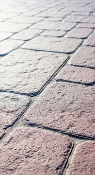 Close-up view of rough textured natural stone patio pavers installed in a geometric pattern for durable outdoor backyard flooring, pattern, paving, rugged