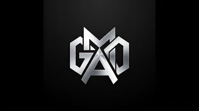 Silver geometric GMA monogram with overlapping letters.