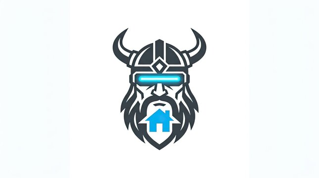Viking warrior head with house symbol logo.