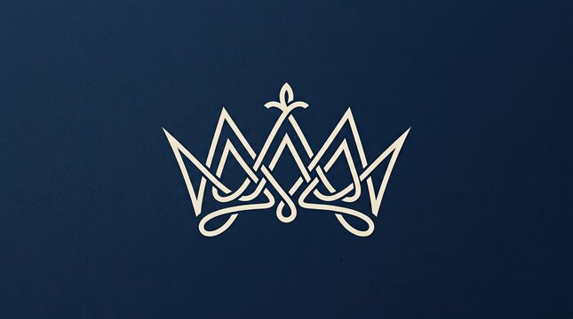 White line art infinity knot crown on blue background.