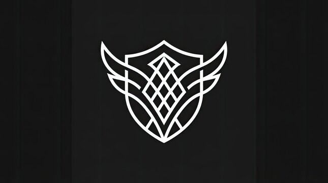 White winged shield emblem on black background.