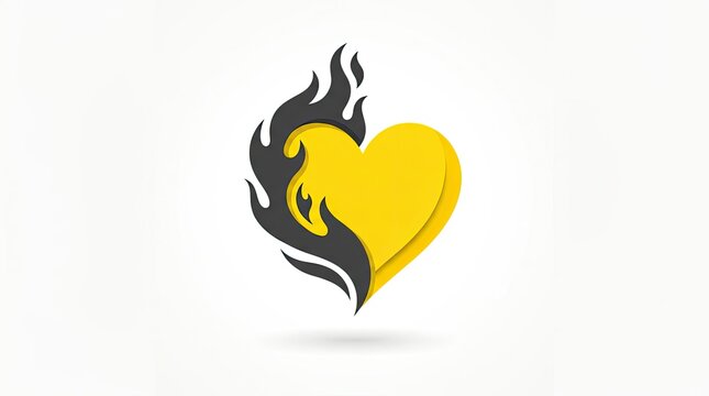 Yellow heart symbol with black fire flames.