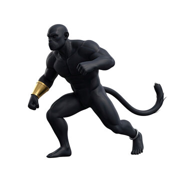 Black anthropomorphic monkey character with gold arm b