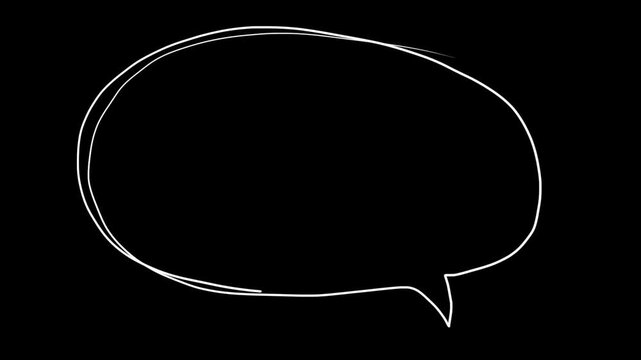 Ellipse speech bubble self drawing frame outlined several times, 2d animation white continuous line drawing on black background, Motion graphic video