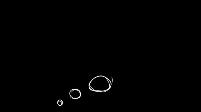 Thought bubble self drawing frame outlined several times, 2d animation white line drawing on black background, Motion graphic video