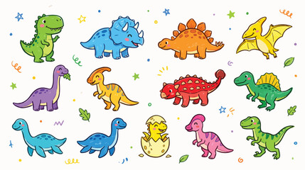 Cute Crayon Dinosaur Icons Set for Kids Vector Illustration © Fajar Mufridz M