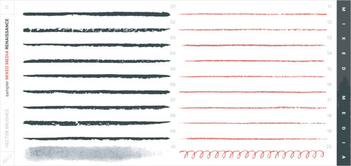 Vector Brushes. Mixed Media Sampler Set. Renaissance. Charcoal & Sanguine Pencil. © Side Project