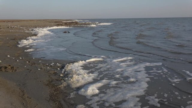 Kalmykia. Lake Manych-Gudilo. Waves on the shore.