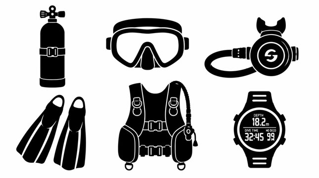 Scuba Diving Gear Icons Set for Underwater Exploration