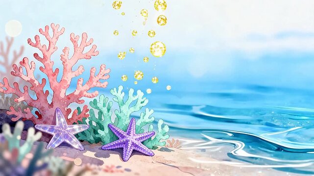 Underwater scene with starfish and coral