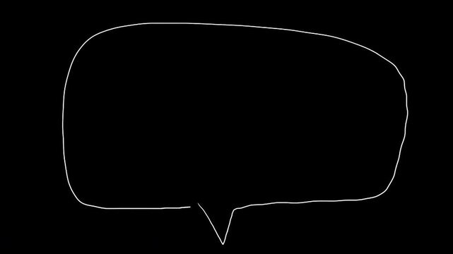 Rectangular speech bubble self drawing frame outlined several times, 2d animation white continuous line drawing on black background, Motion graphic video hand drawn template with text space