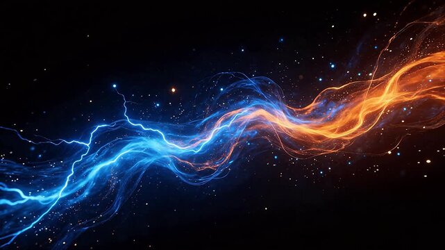 Blue and orange energy waves in space