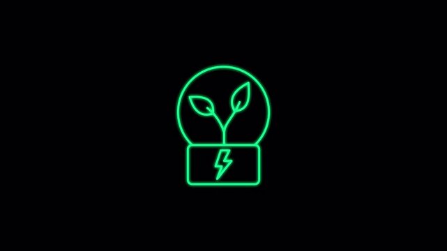 Plant power glowing neon lineart with alpha channel on transparent background. 4k motion graphic. Renewable Energy Icon Set Animation. Suitable for environment content.