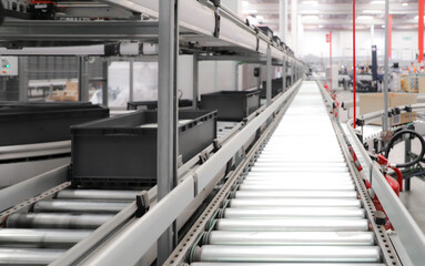 Fototapeta premium logistic warehouse. packing line in a logistics warehouse