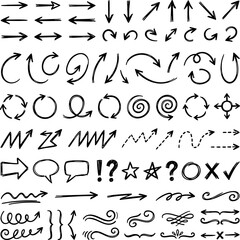 Obraz premium Large collection of hand drawn arrow sketches and decorative design elements with sketches, elements