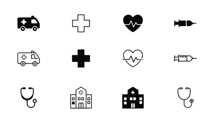 Medical icons set including ambulance hospital and health symbols © Silhouette boss 7067