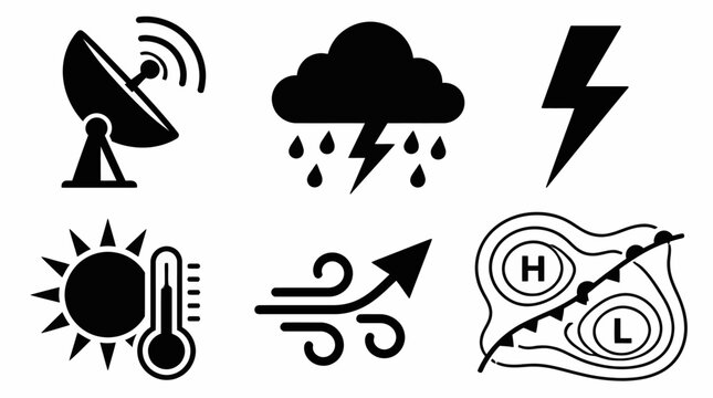 Set of Weather Forecast Icons for Meteorology and Climate Analysis