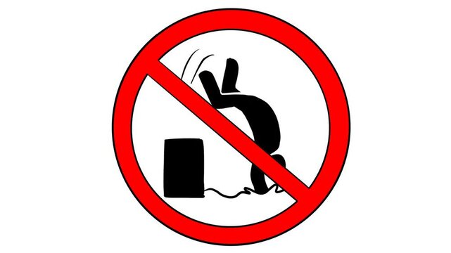 2D animation of a 'No Fishing' sign with a red prohibition symbol and a fish hook icon. Clean vector style, perfect for safety or warning concepts