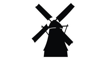 Obraz premium Black silhouette of a traditional Dutch windmill icon