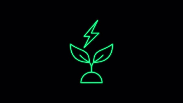 Bio power glowing neon lineart with alpha channel on transparent background. 4k motion graphic. Renewable Energy Icon Set Animation. Suitable for environment content.