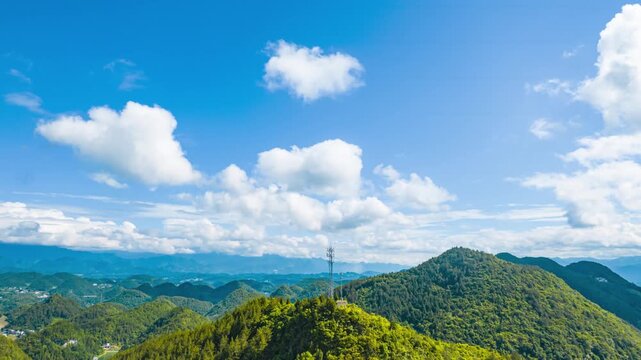 4K Aerial Drone Footage of Natural Scenery Overlooking 5G Communication Tower Base Station