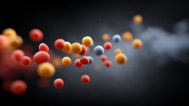 Abstract particle wallpaper of floating sphere cluster and soft smoke glow in dark space