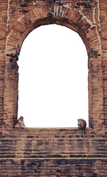 Blank Old antique brick window frame, for photo compositing, Old antique brick window frame with png file.	
