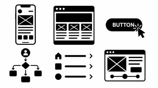 Set of UI/UX design and web development icons, flat vector style