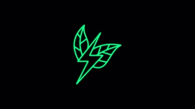 Plant power glowing neon lineart with alpha channel on transparent background. 4k motion graphic. Renewable Energy Icon Set Animation. Suitable for environment content.