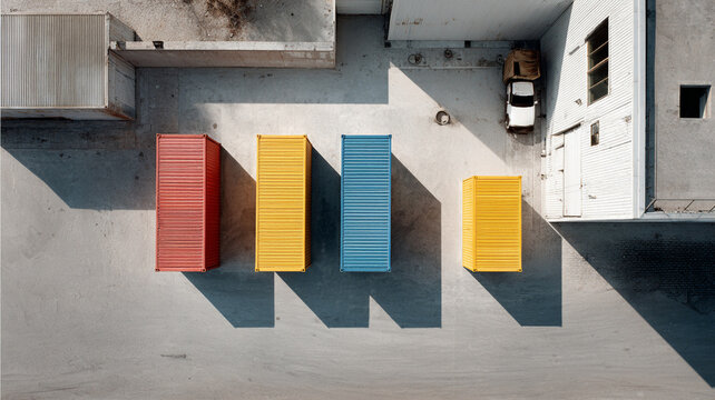 Shipping container aerial view warehouse yard industrial logistics port geometry overhead drone view