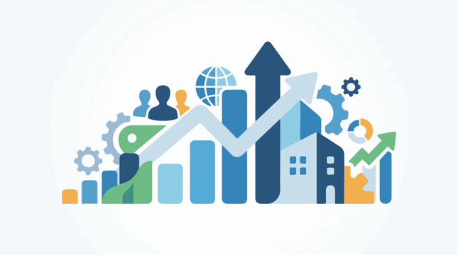 Colorful business growth infographic with graphs and symbols