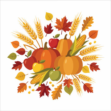 Autumn harvest festival illustration with pumpkins and fall crops