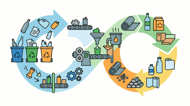 Recycling process of various materials into new products