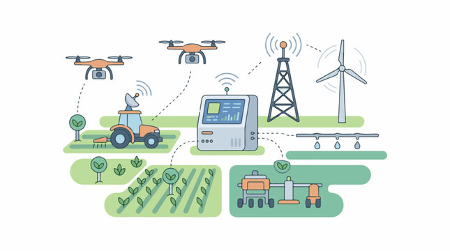 Modern smart farm technology with drones and tractor